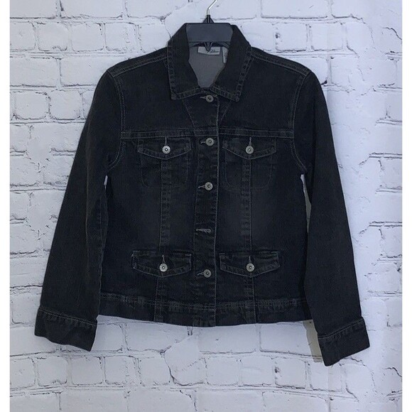 Chico’s Platinum Women's 0 Jacket X-Small 4 Trucker Black Denim - Picture 1 of 7